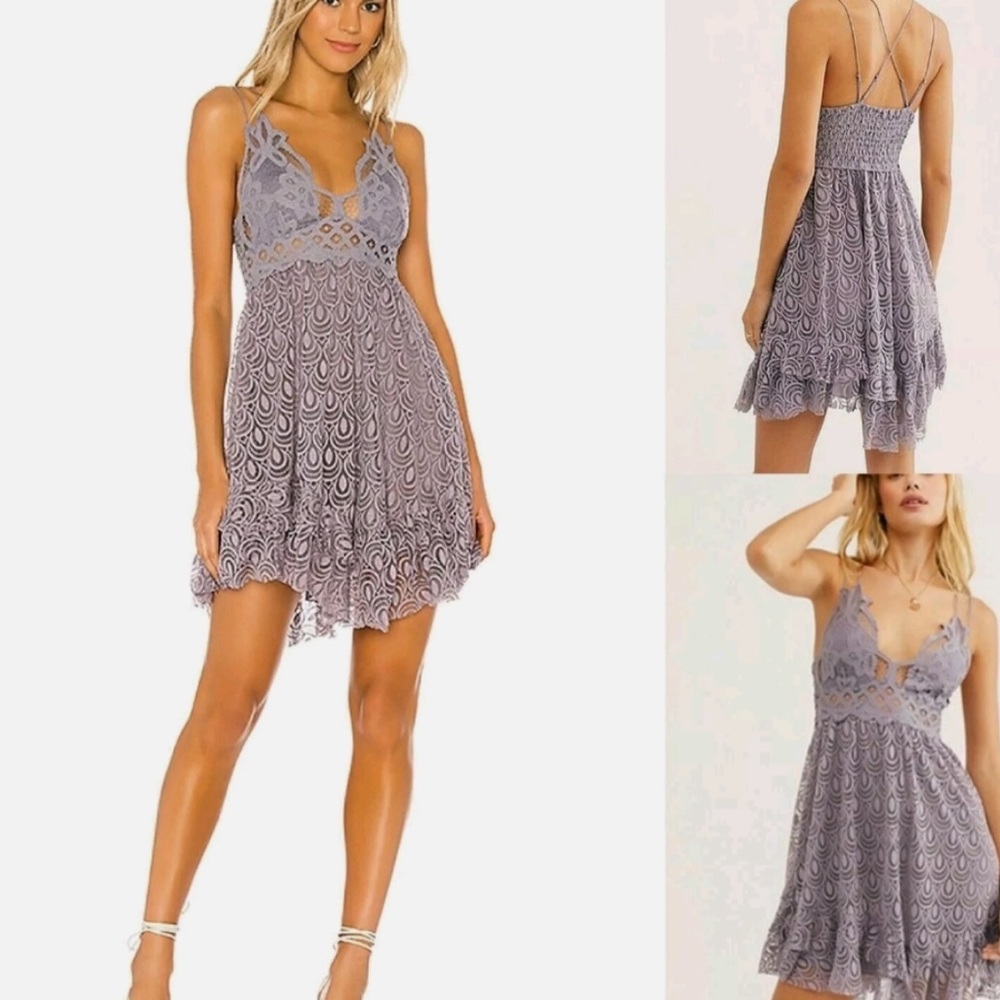 NWT Free People Adella Slip Grey Mini Dress